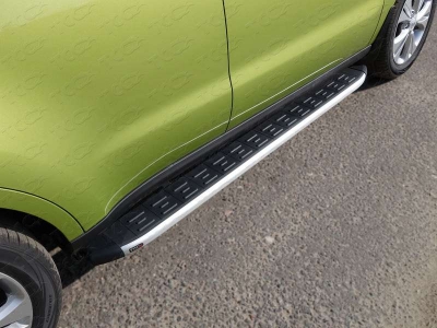 Пороги алюминиевые ТСС с накладкой для Kia Soul 2014-2016