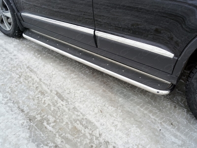Пороги с площадкой нержавеющий лист 42 мм ТСС для Haval H6 2014-2020